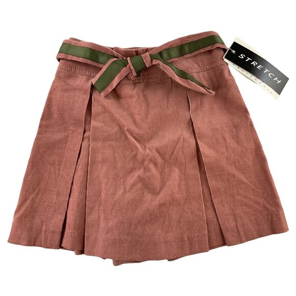 Amy Byer Girls 6X Pink Stretch Corduroy Skort With Green Belt Detail Pull On NEW - Picture 1 of 11
